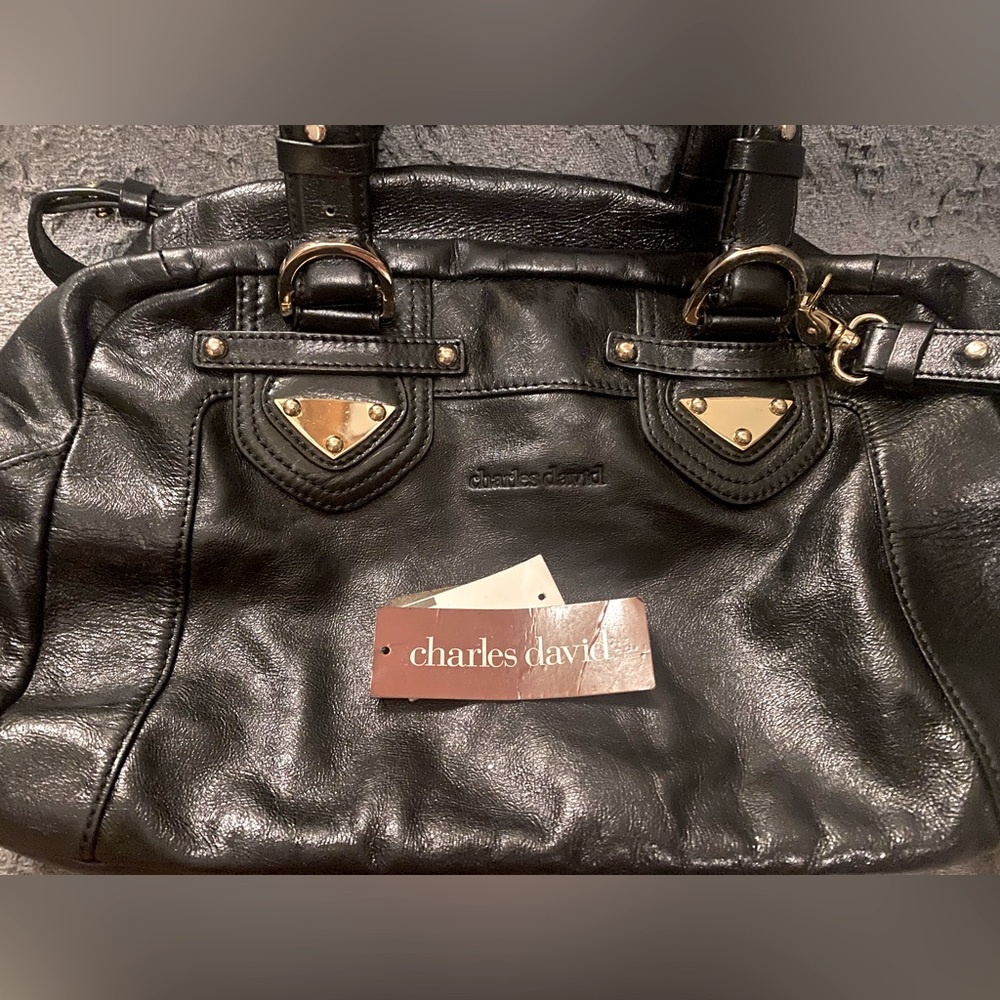 Charles David Real black leather shoulder bag New with Tags
